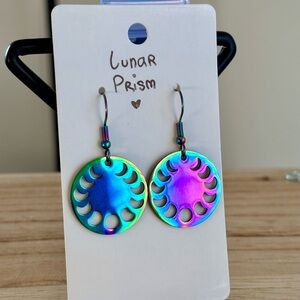 🌙 Lunar Prism Earrings ✨ Iridescent Moon Phases Design